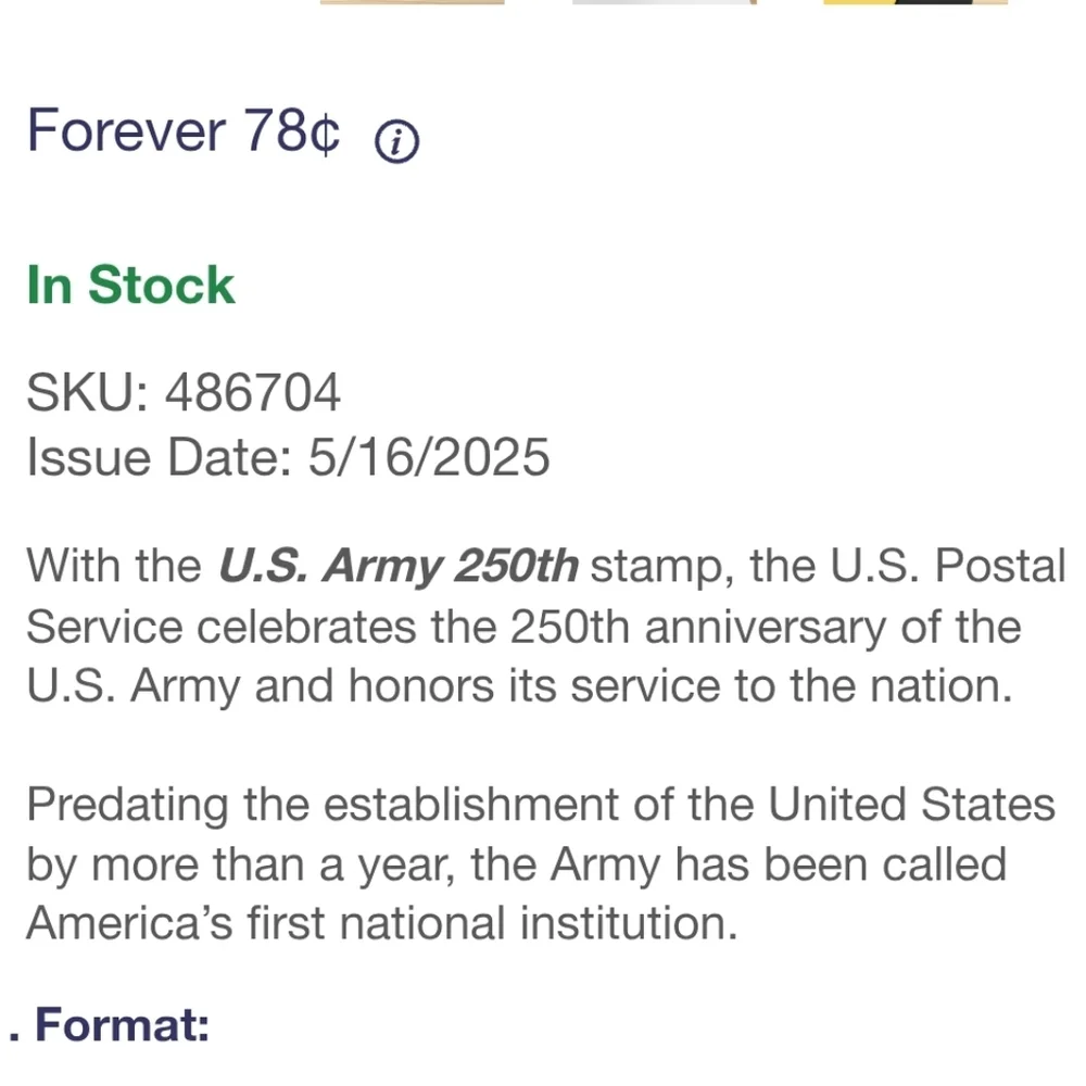 100 U.S. Army  250th USPS‎ Stamps Military Postage Stamp Army Marines